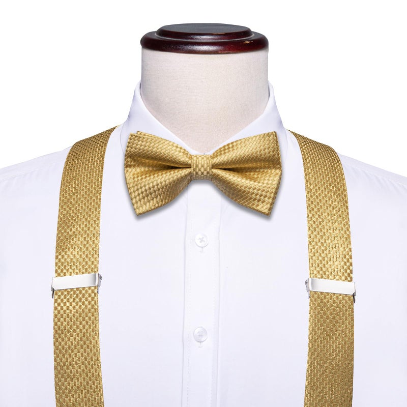 Dubulle Gold Suspenders for Men and Gold Bow Tie Pocket Square Set - Image 4